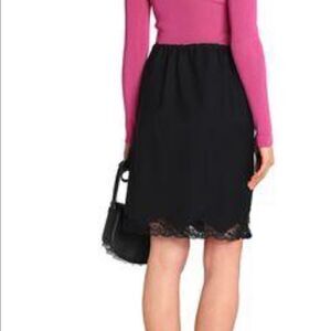 Petite S Black wool Aline skirt lace scalloped hem